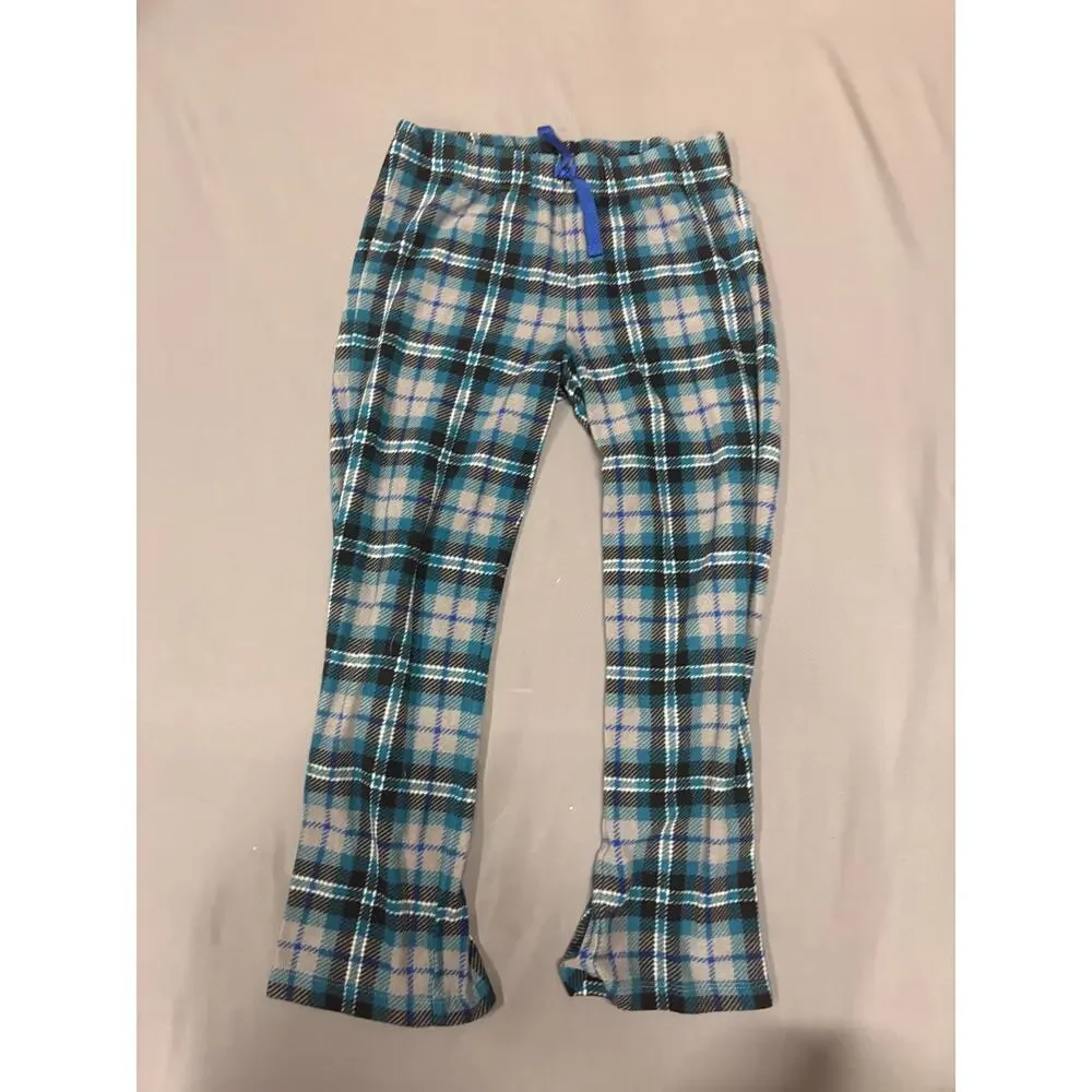 Old Navy Boys Plaid Pajama Pants Gray TEal Fleece Size L 10-12 Sleepwear